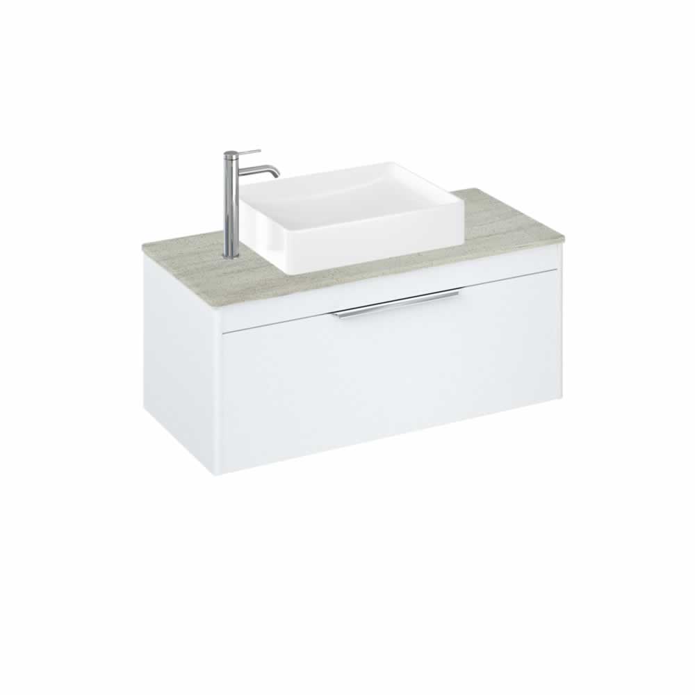 Shoreditch 100cm single drawer Matt White with Concrete Haze Worktop and Quad Countertop Basin